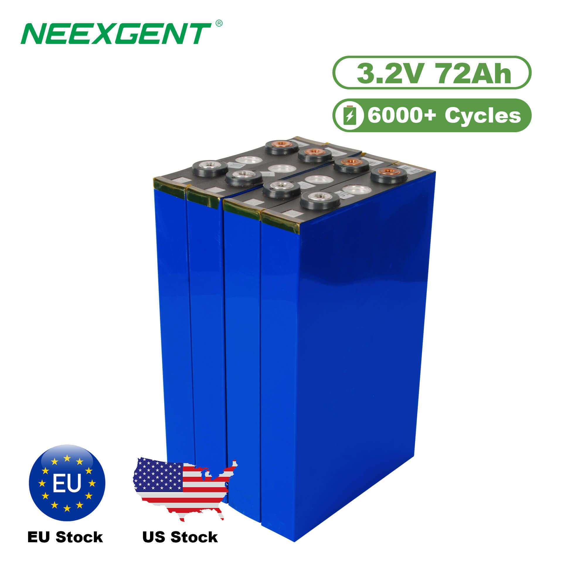 Neexgent Grade A rechargeable 3.2v 72ah lifepo4 battery cells lipo4 us stock