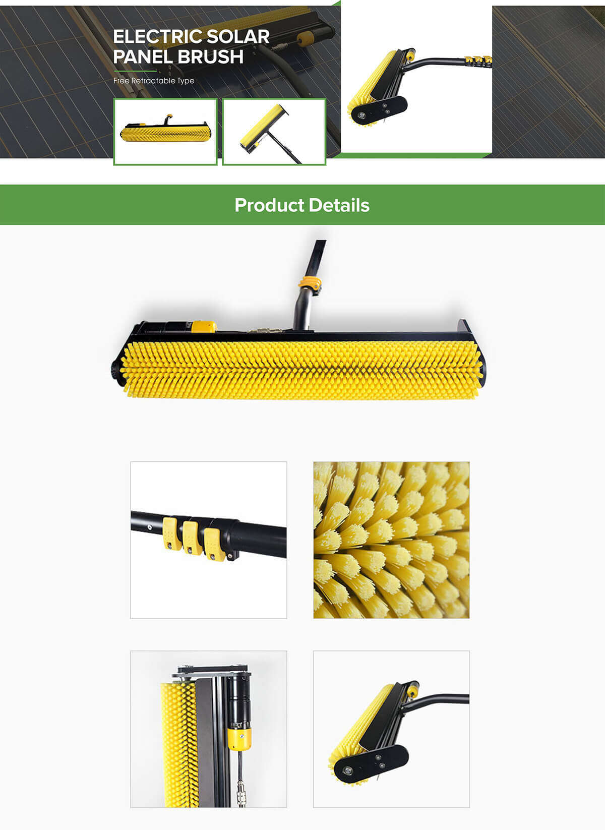 solar panel cleaning brush and pole