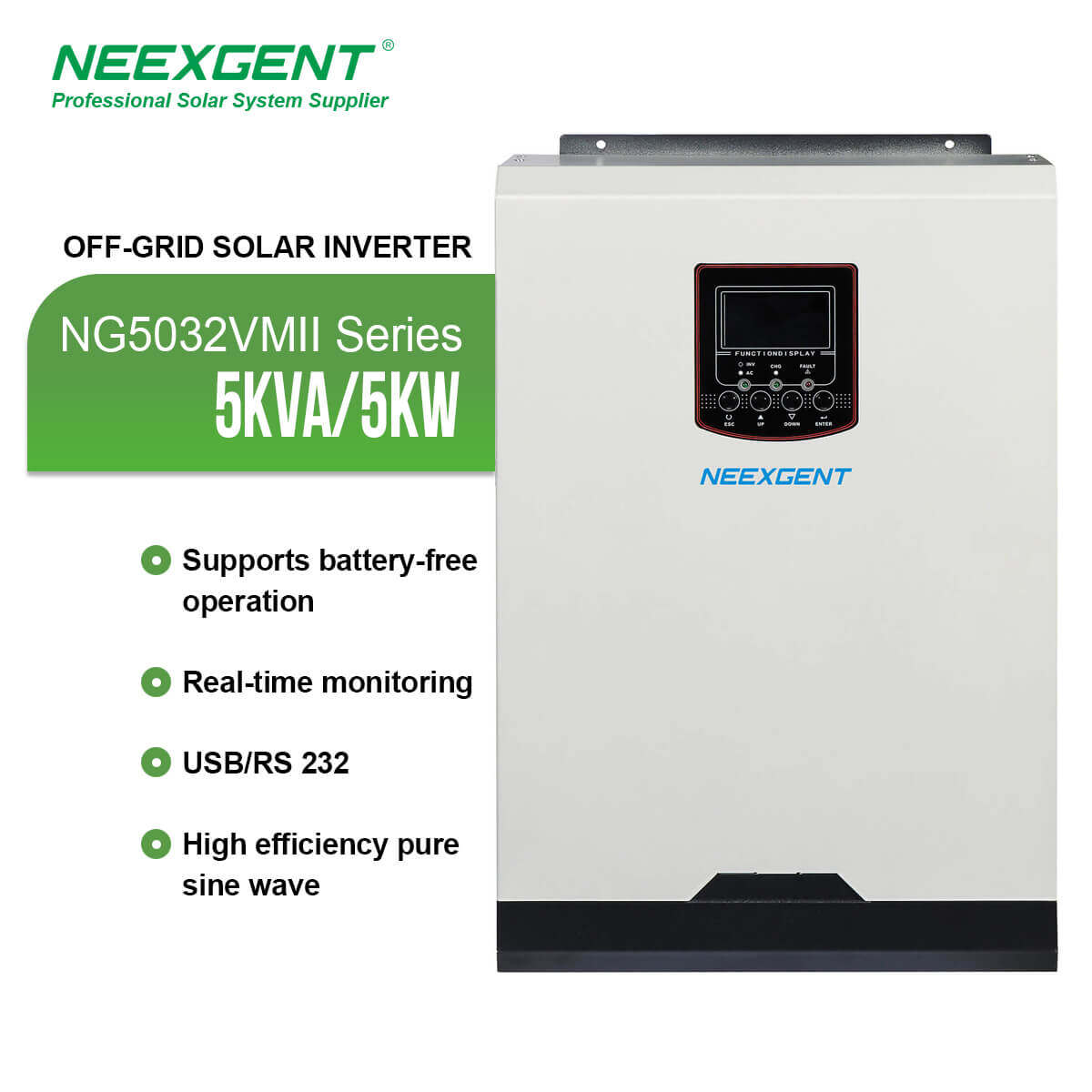 Neexgent Off Grid 5kw Solar Inverter 48v 80a Work With Or Without Battery