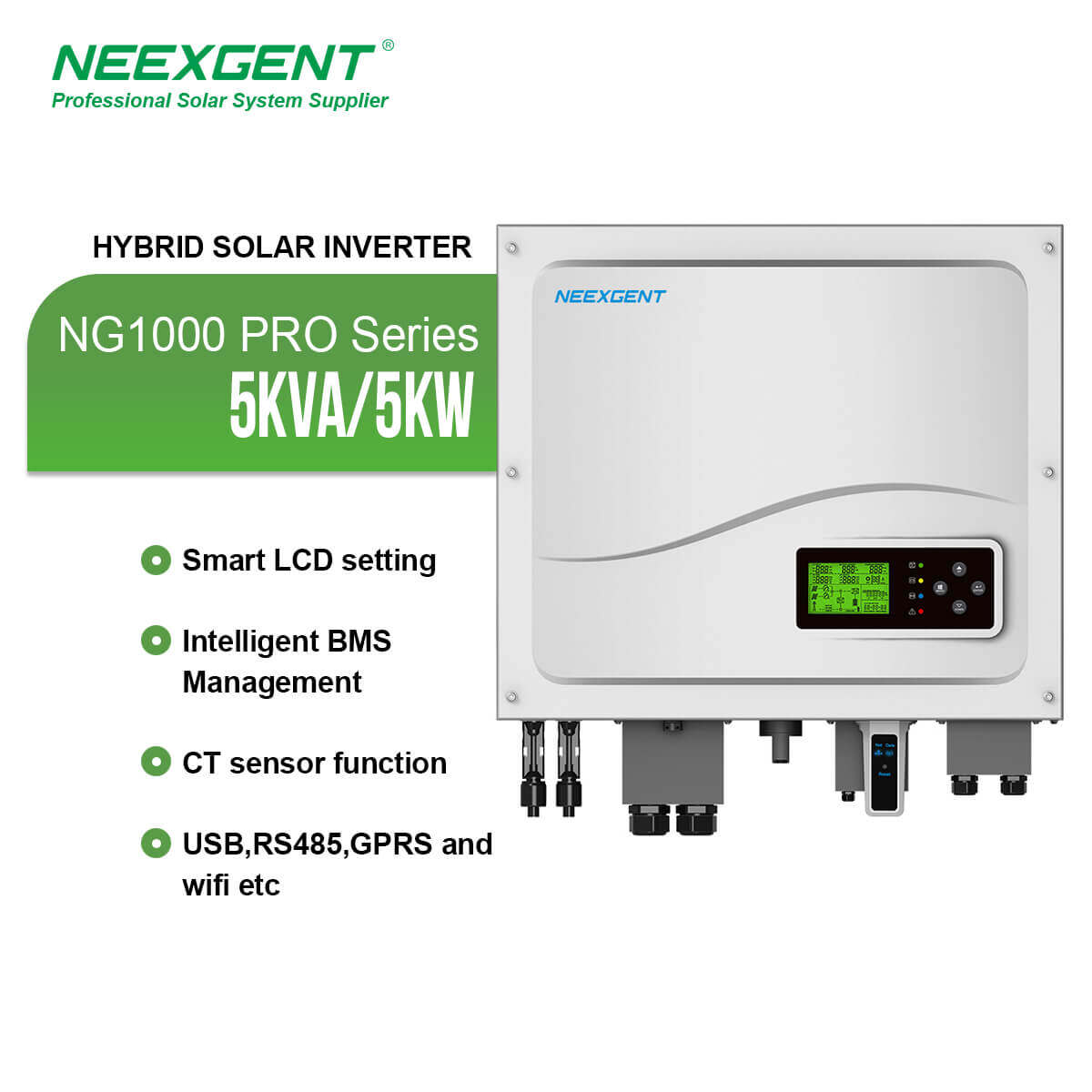 Neexgent Hybrid Grid Tied Solar Energy System Inverter MPPT Air Cooling 5kw Hybrid Solar Inverter