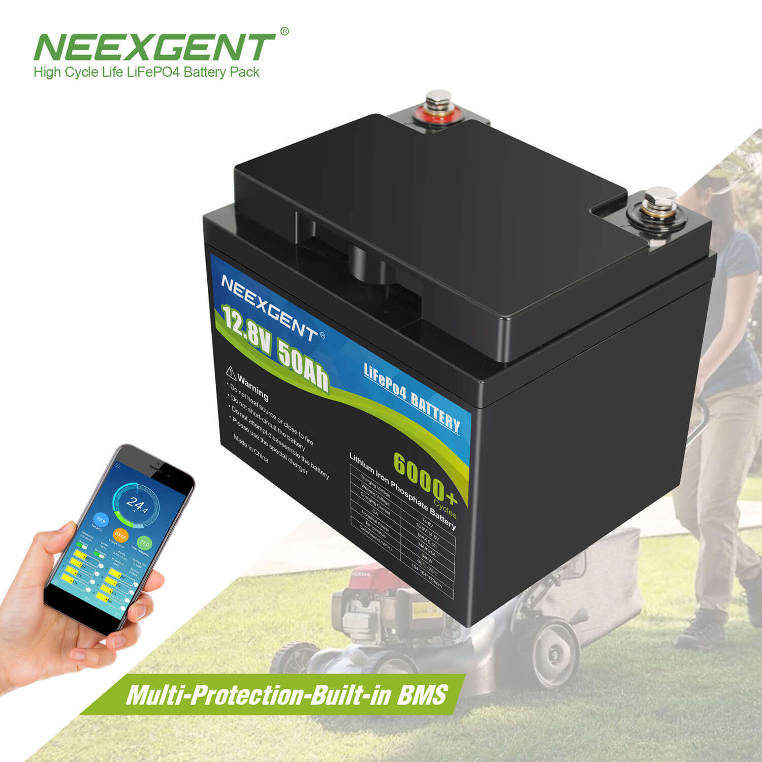 Neexgent Lifepo4 Lithium Iron Phosphate Battery Pack 12.8v 50ah With Bms For Solar System Rv