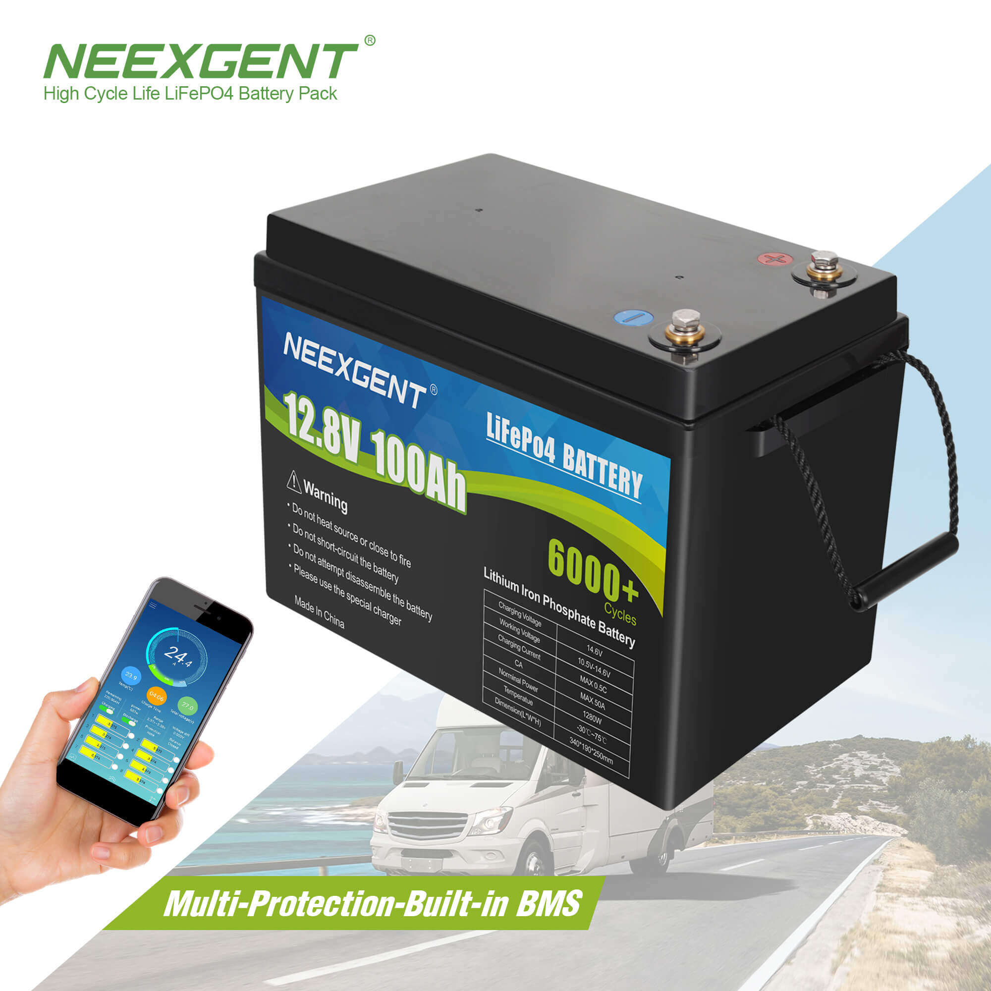 Neexgent Solar Bateria Lifepo4 Battery 12.8v 100ah Lifepo4 Battery Pack With Bms