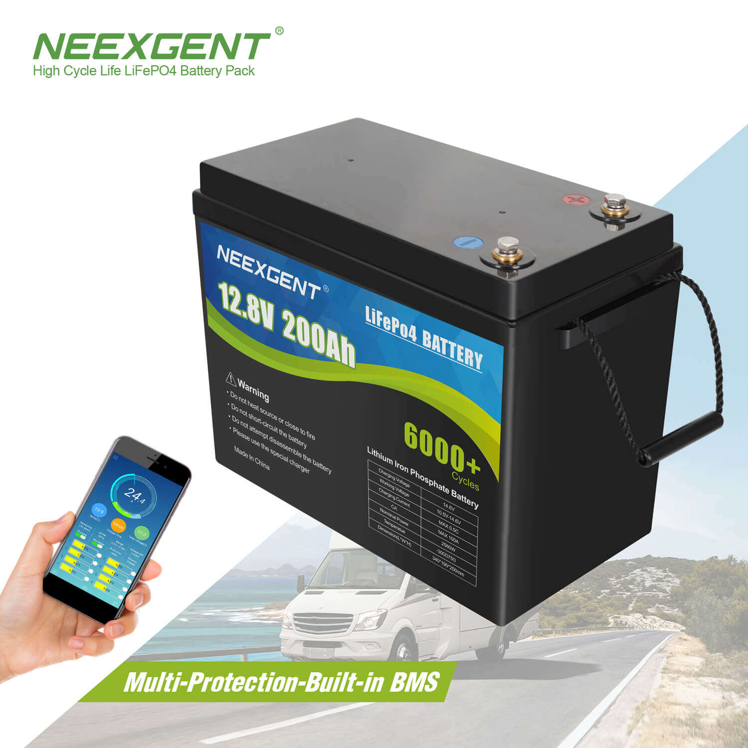 Neexgent High Capacity Lifepo4 12.8v 200ah Battery Pack Lithium Battery For Solar Power System