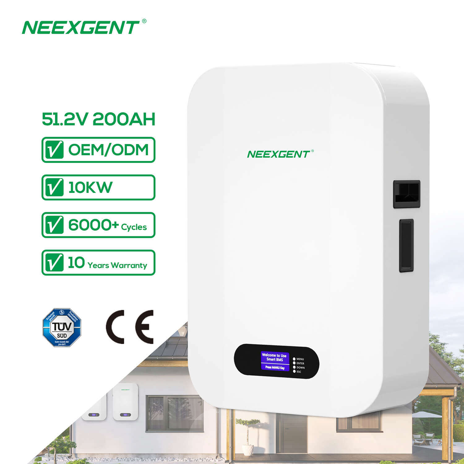 Neexgent LiFePO4 Energy Storage 51.2V Lithium Ion Battery 200ah Wall Mount Powerwall