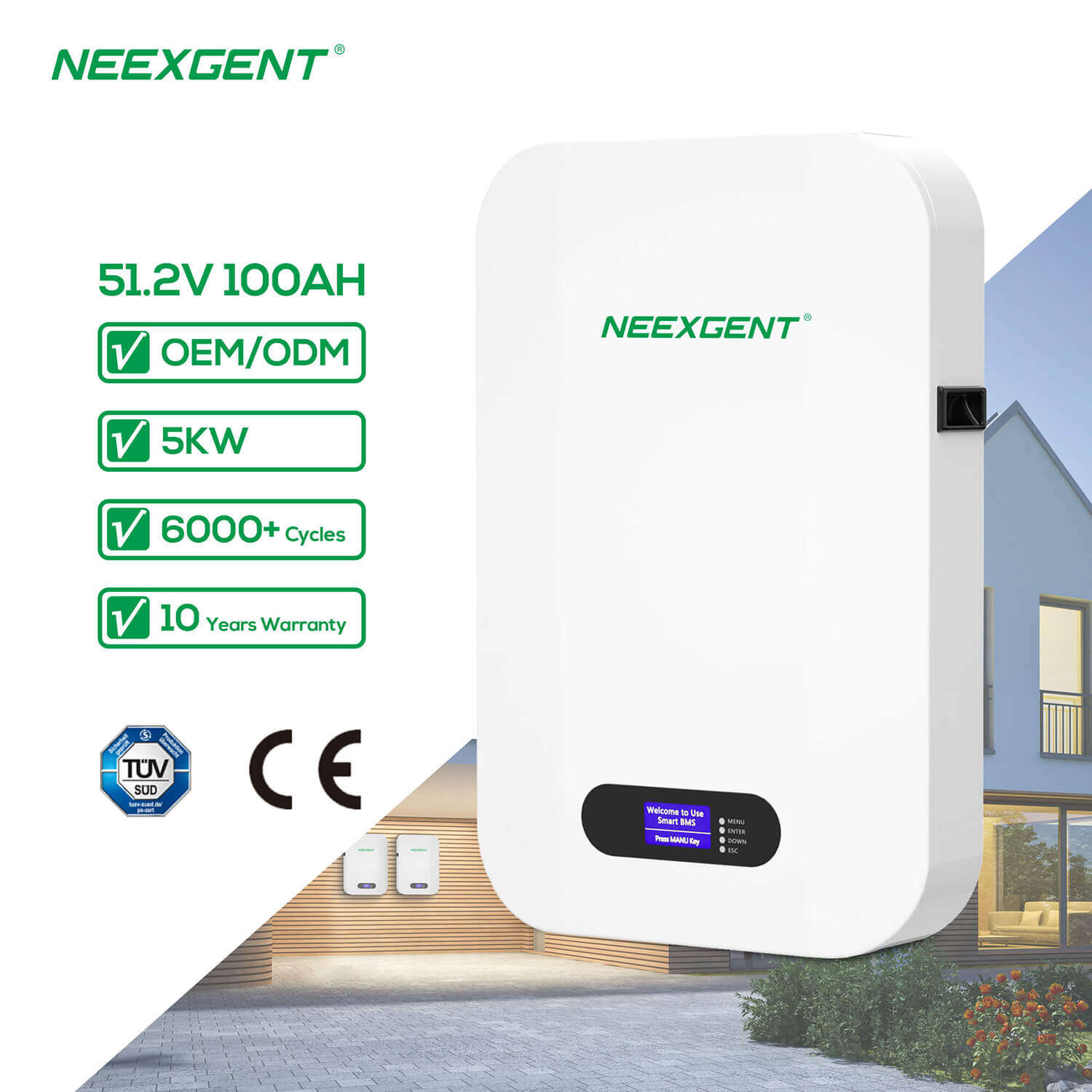 Neexgent Solar Energy 5kw Lifepo4 Battery 51.2v 100ah Power Wall Lithium Ion Rechargeable Battery