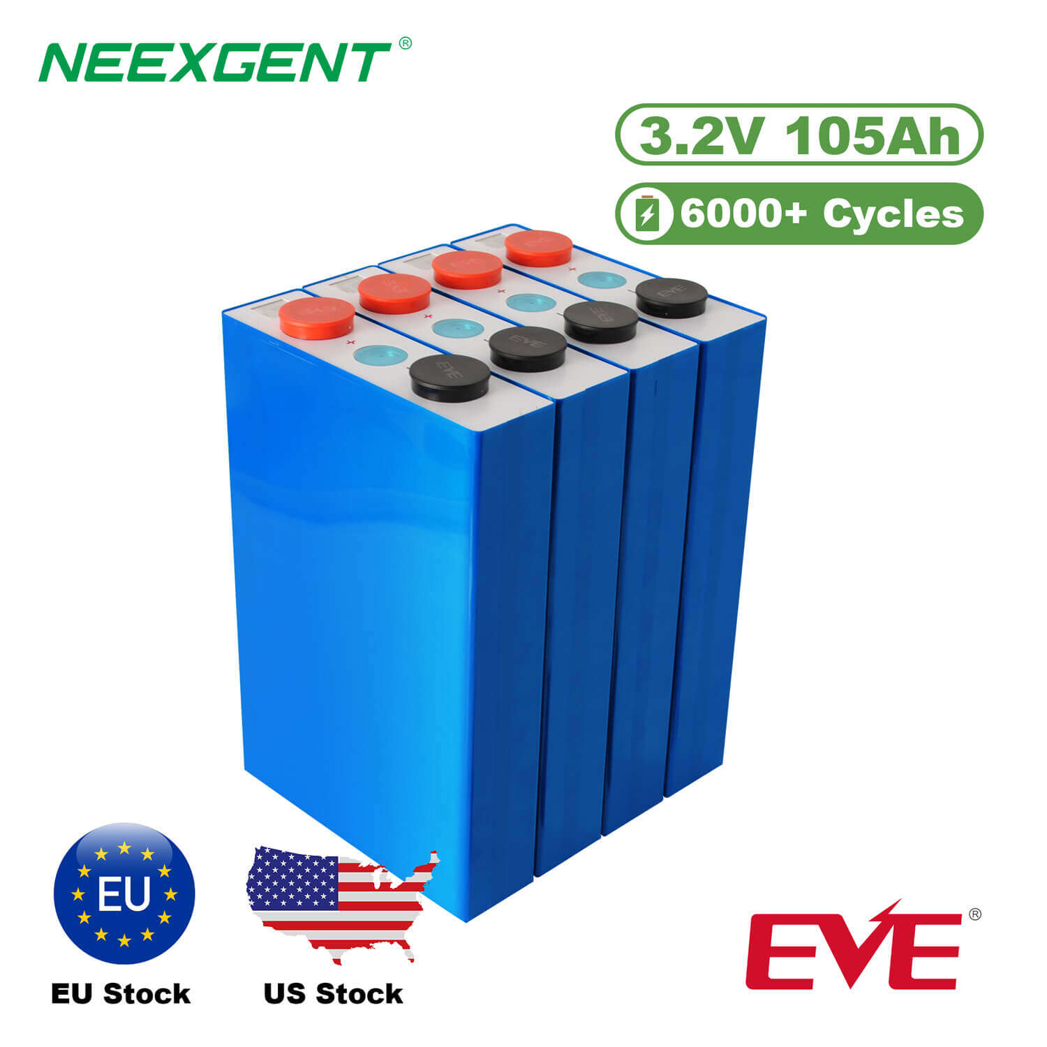 Neexgent EVE 3.2V 105ah LiFePO4 Cell Lithium Ion Solar Battery Grade A Li Ion Battery