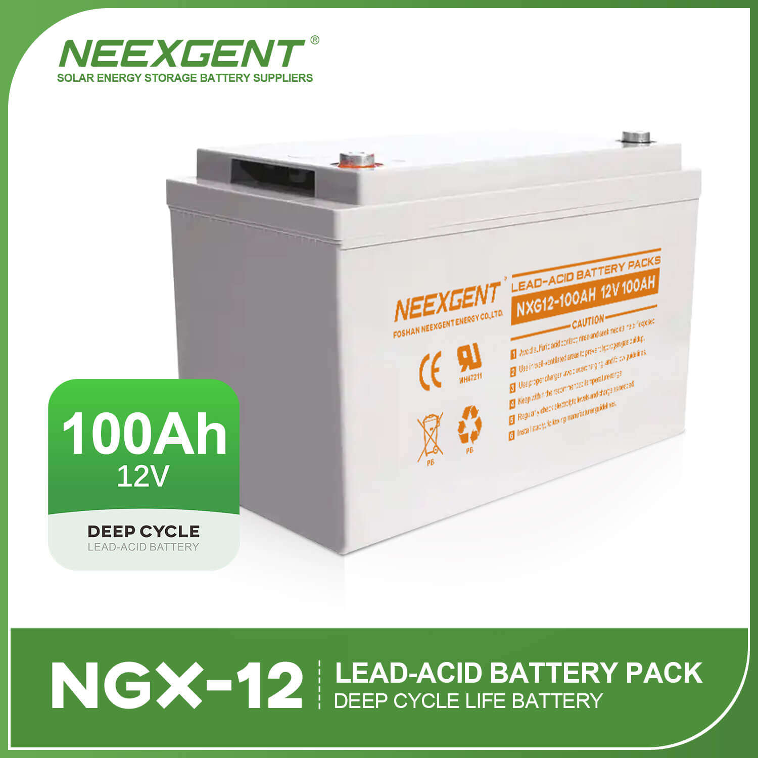 Neexgent Sealed AGM Deep Cycle 12v 100ah Solar Lead Acid Battery for Solar Wind System