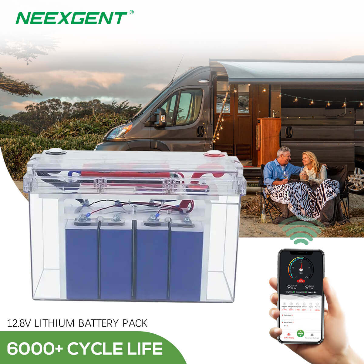 Neexgent Deep Cycle Solar Storage 12.8V 100ah LiFePO4 Lithium Battery Pack for Home Power Back up Supply