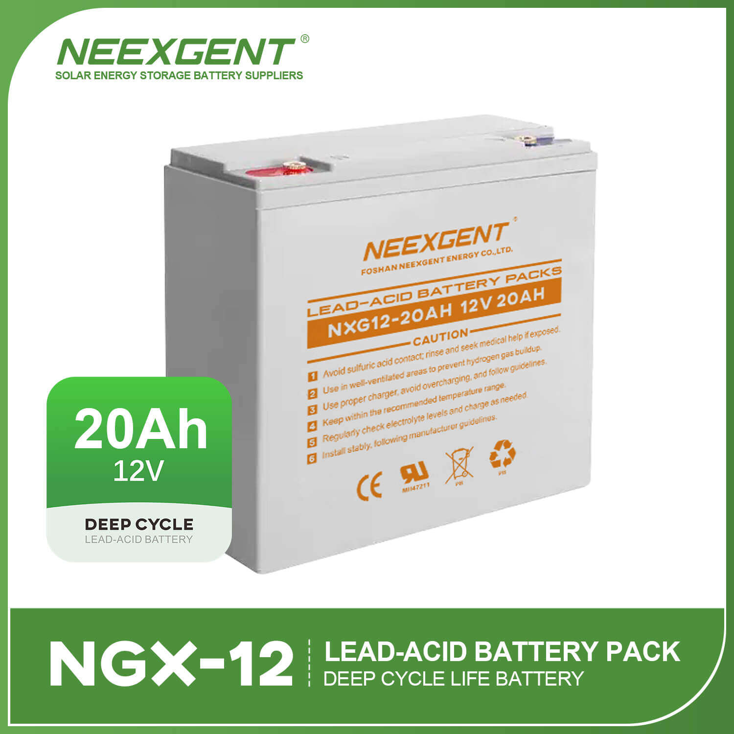 Neexgent Agm Gel Recycle 12v 20ah Lead Sulfuric Acid Battery Pack with OEM ODM
