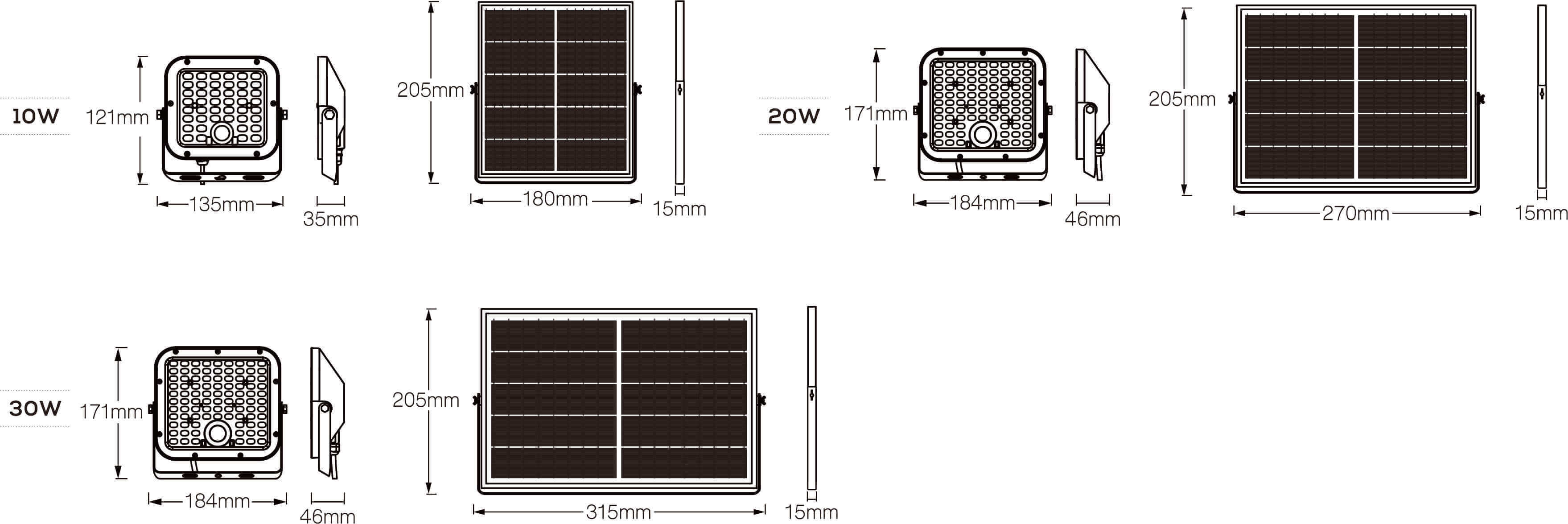 Spécifications du projecteur solaire