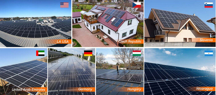 different rooftop types with solar panels worldwide
