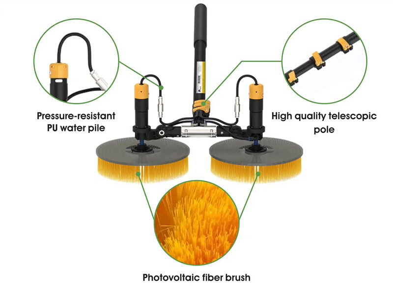 Double head automatic rotating solar panel cleaning brush