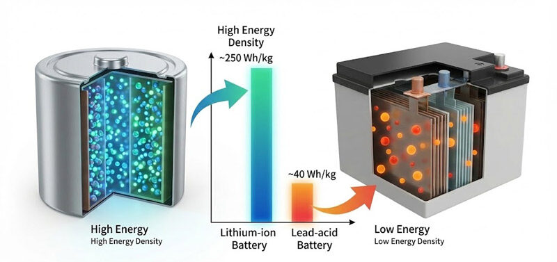 Lithium batteries have a higher energy density than lead-acid batteries.