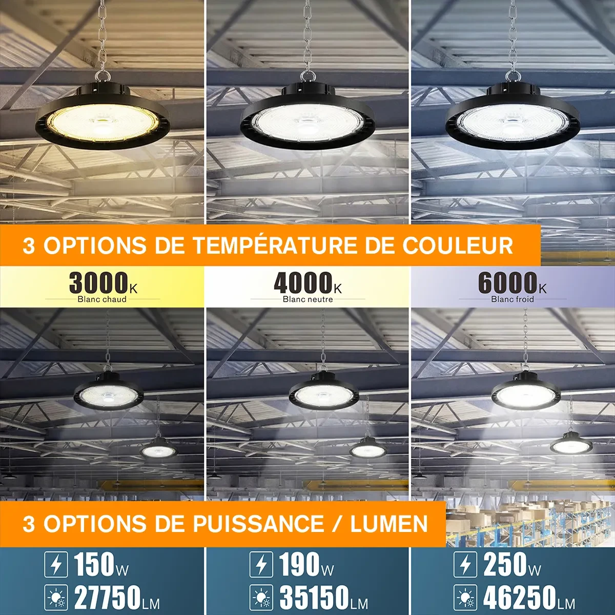 High bay avec réglage CCT et puissance ajustable