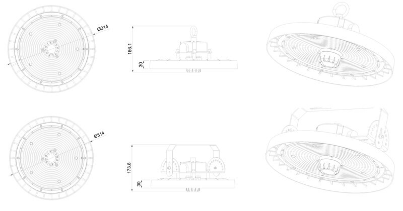 Dimensions du high bay modèle HJ